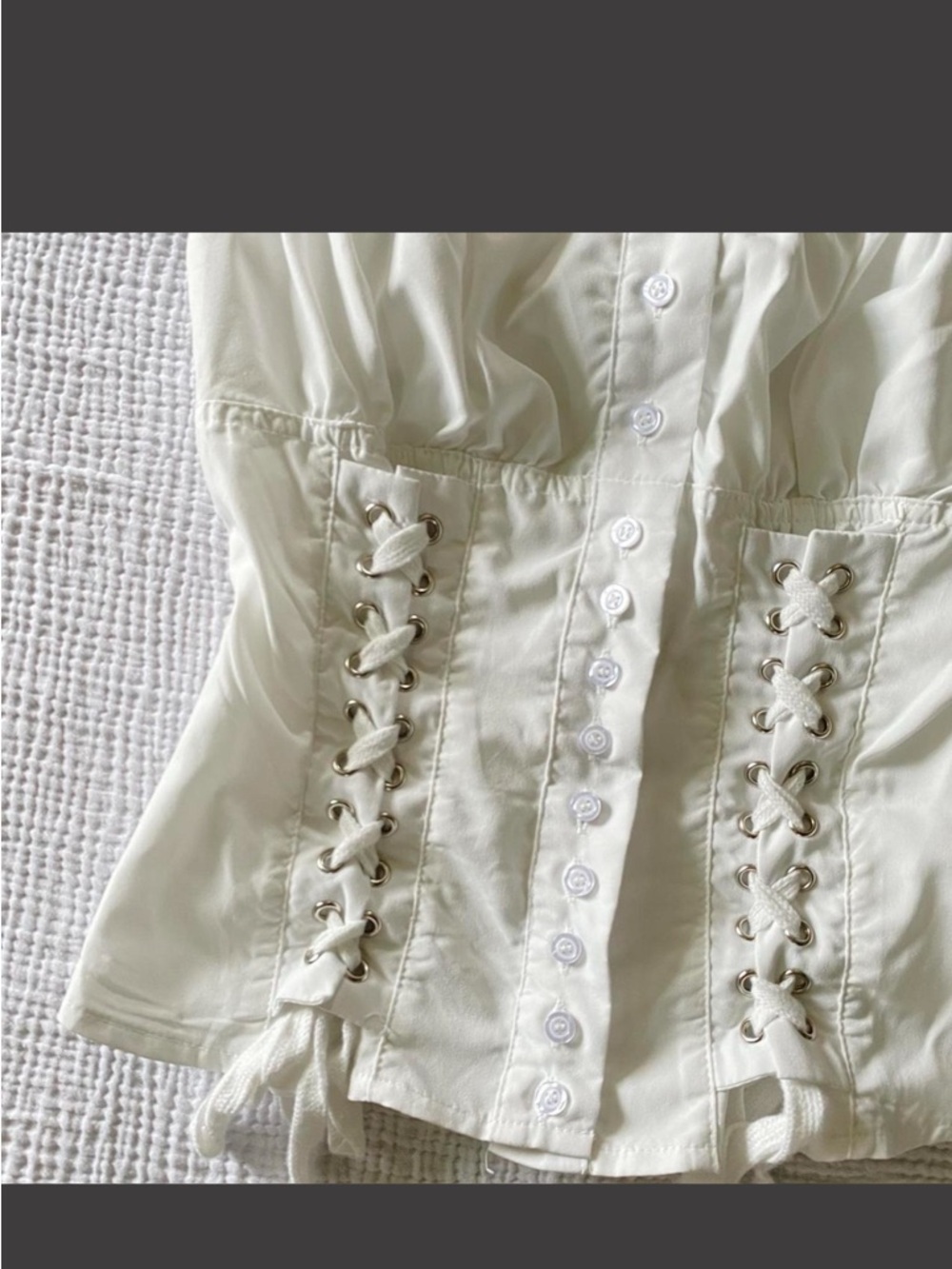 Moda International Cream Lace-Trim Corset Button-Front Top - Picture 2 of 2